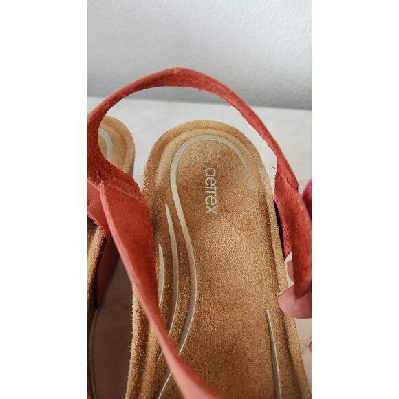 Aetrex Lexa Orthotic Strap Wedge Sandal Coral Leather Sz 9-9.5 Cork Sandal - Picture 8 of 10